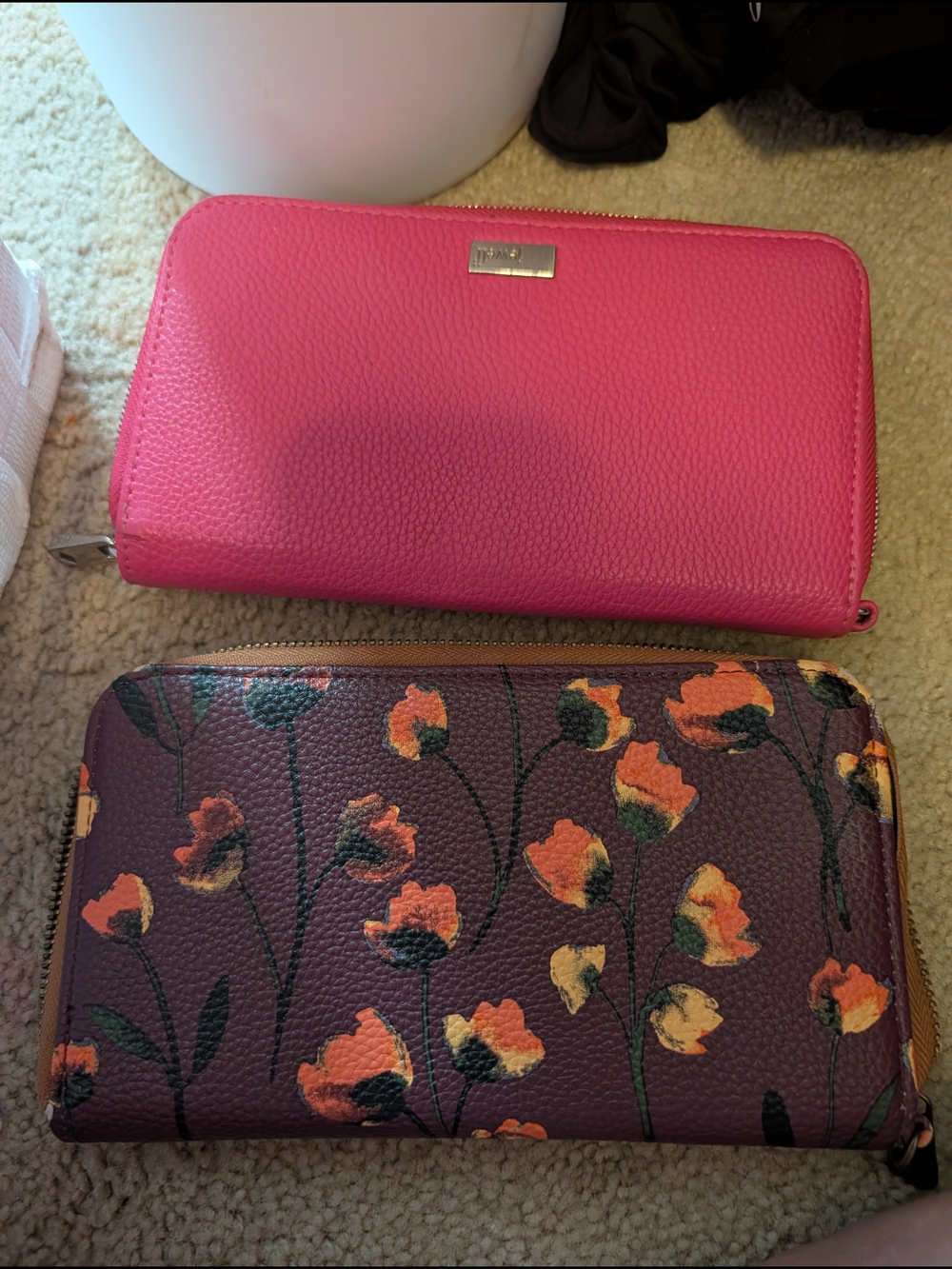 Hot Pink Zip Wallet with Floral Zip Wallet